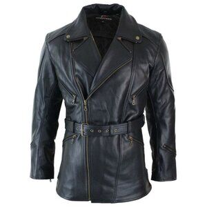 German Classic Black Officer Leather Jacket | Handmade Black Submarine Coat